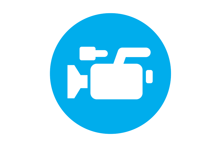  Video camera graphic on blue background.