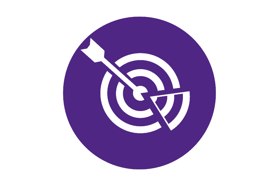  Bullseye graphic with arrow on purple background.